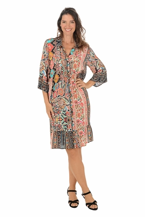 EcoFriendly Dye Grand Garden Viscose Silk Button-Front Dress