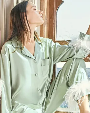 Green Feather Silk satin Set