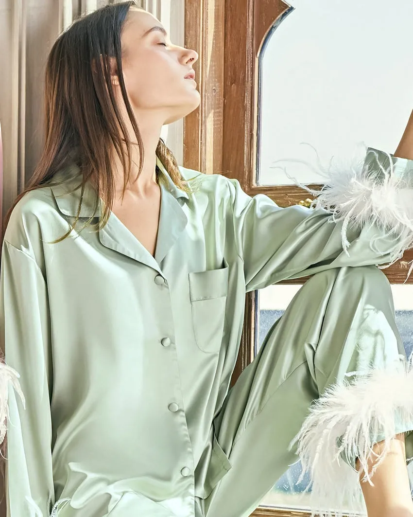 Green Feather Silk satin Set