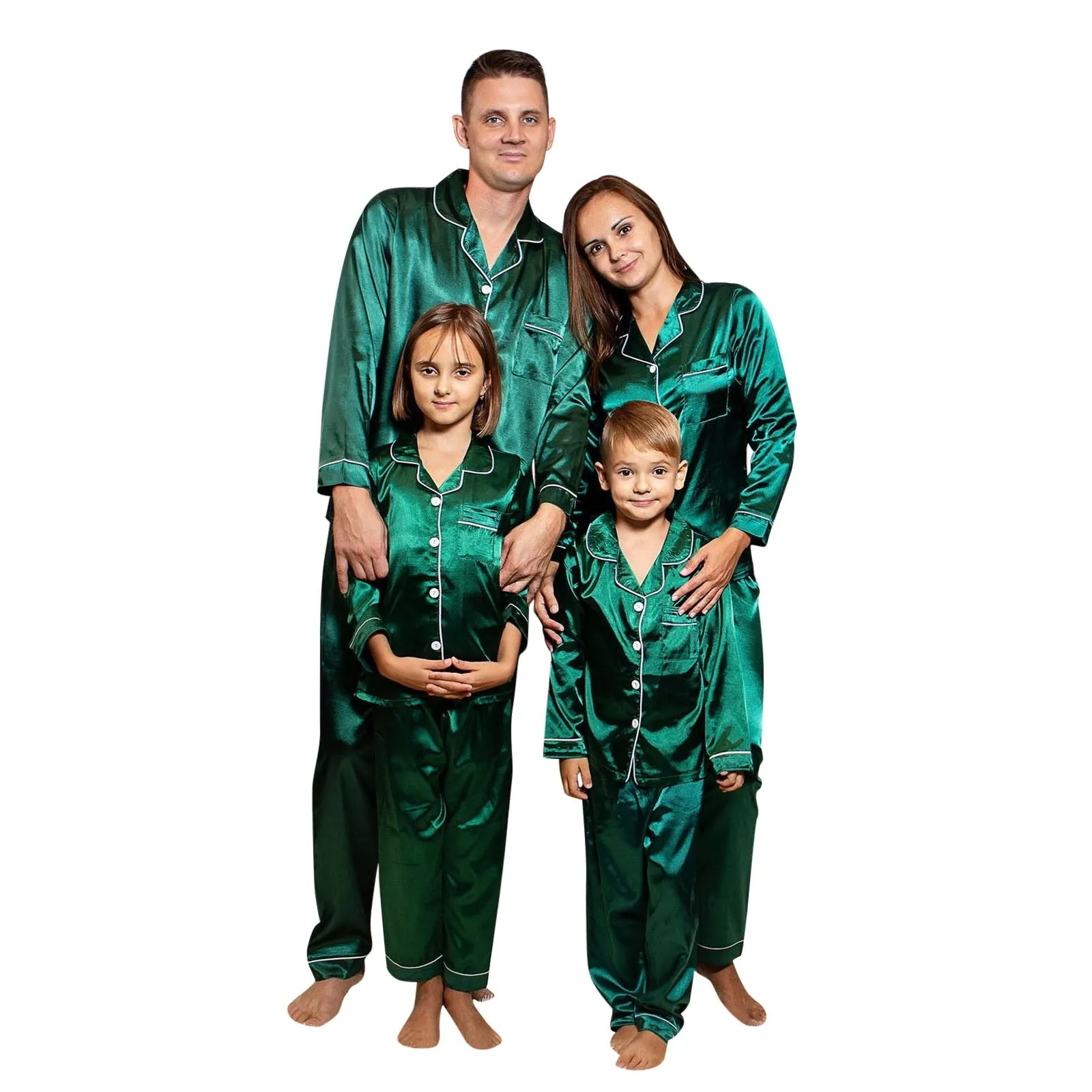 Green Satin Family Pajama Set