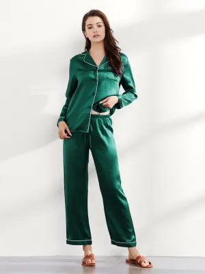 Green Silk Pajamas Set for Women