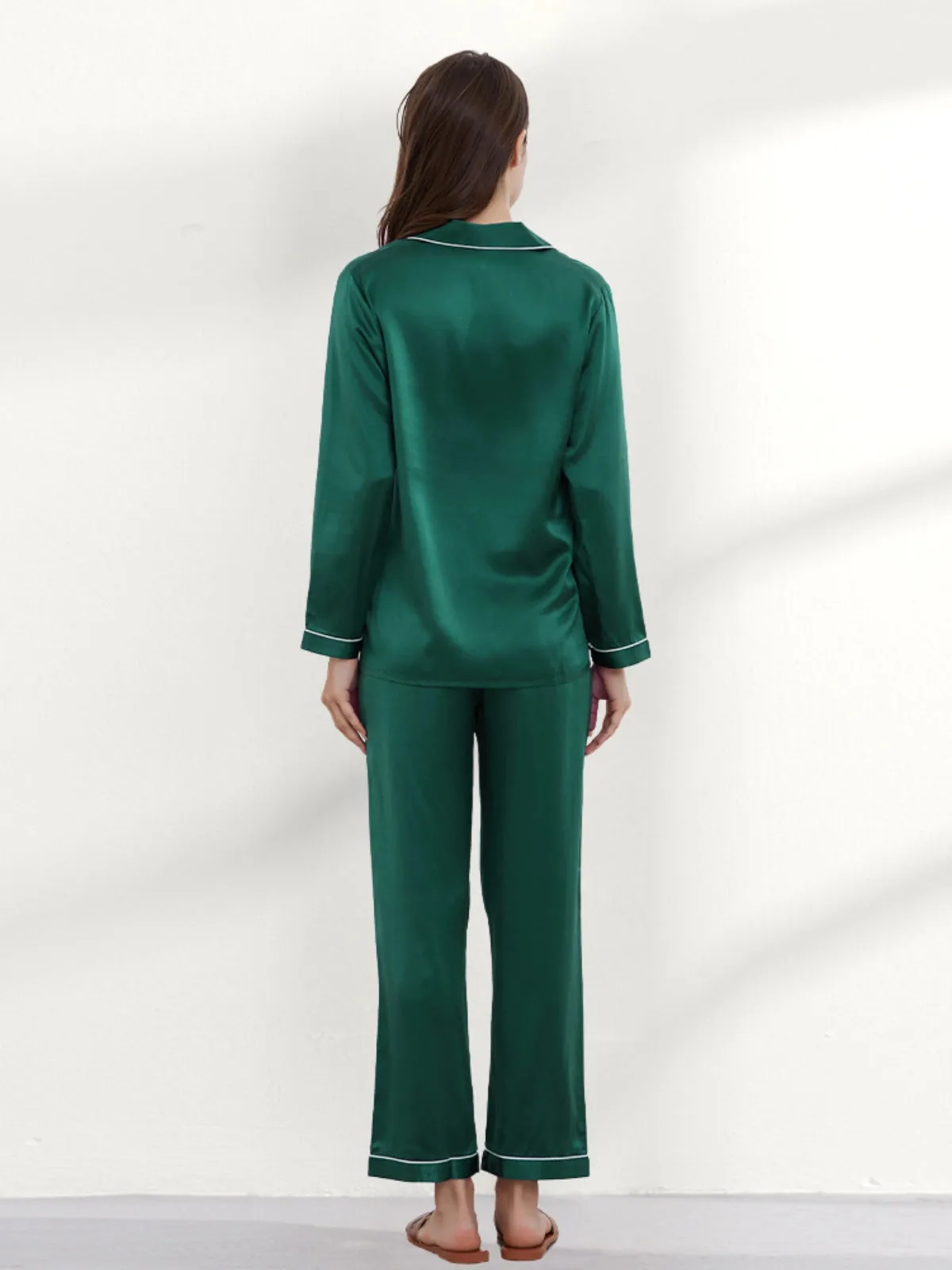 Green Silk Pajamas Set for Women