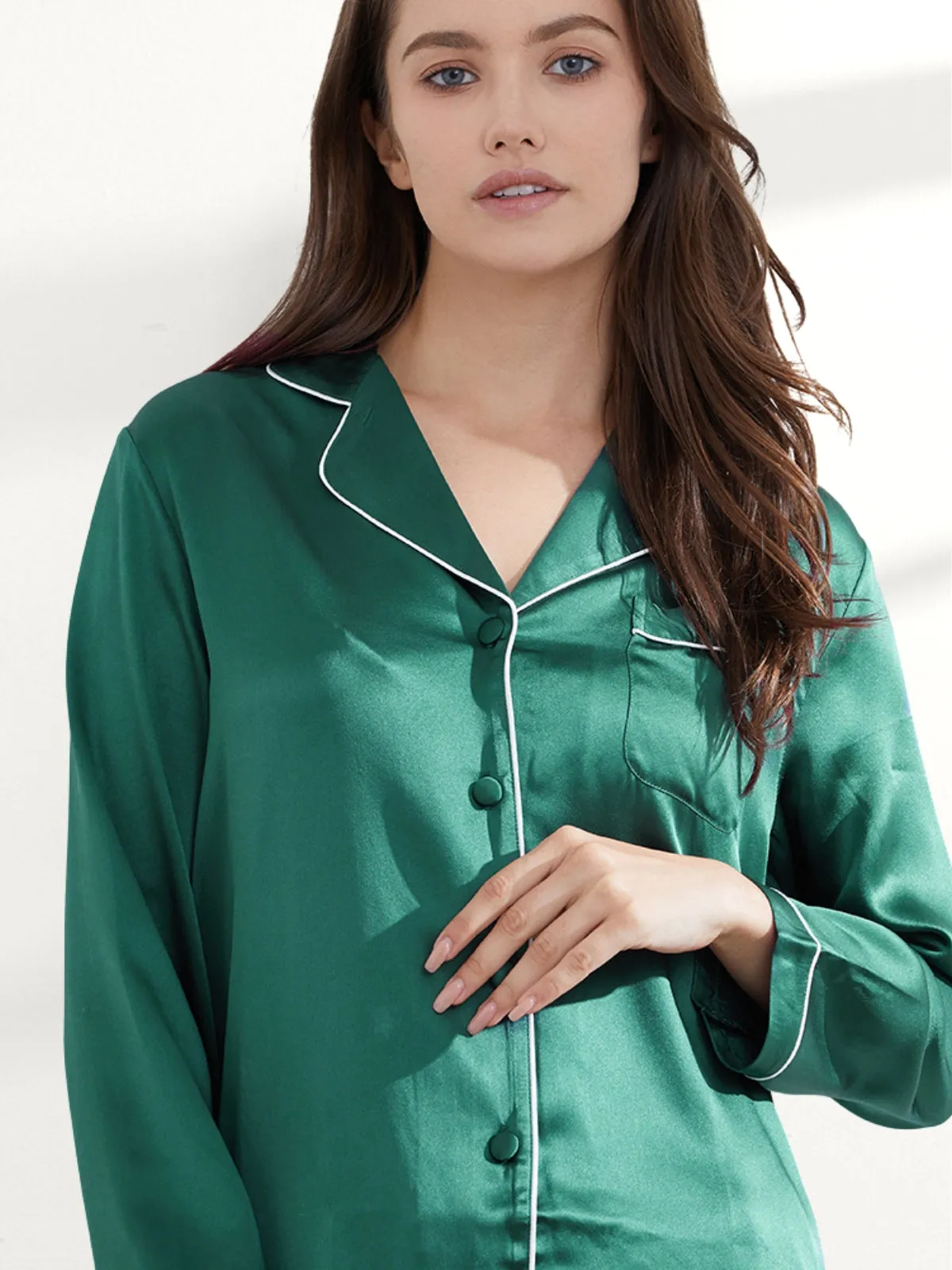 Green Silk Pajamas Set for Women