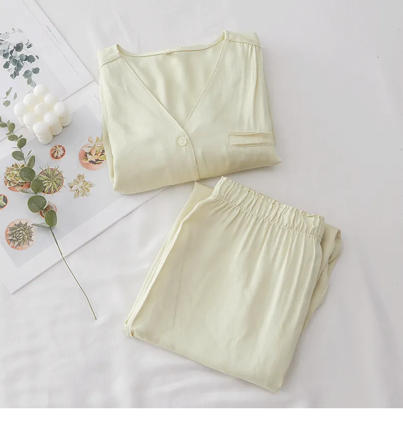 Green Solid cotton Sillk Pajama Set