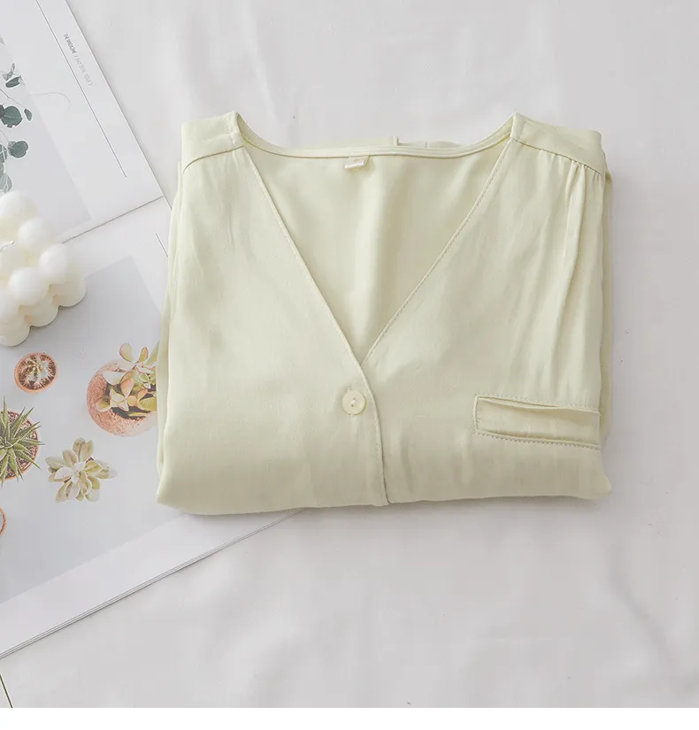 Green Solid cotton Sillk Pajama Set