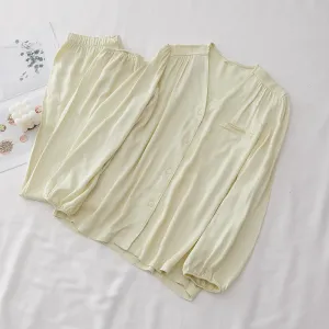 Green Solid cotton Sillk Pajama Set