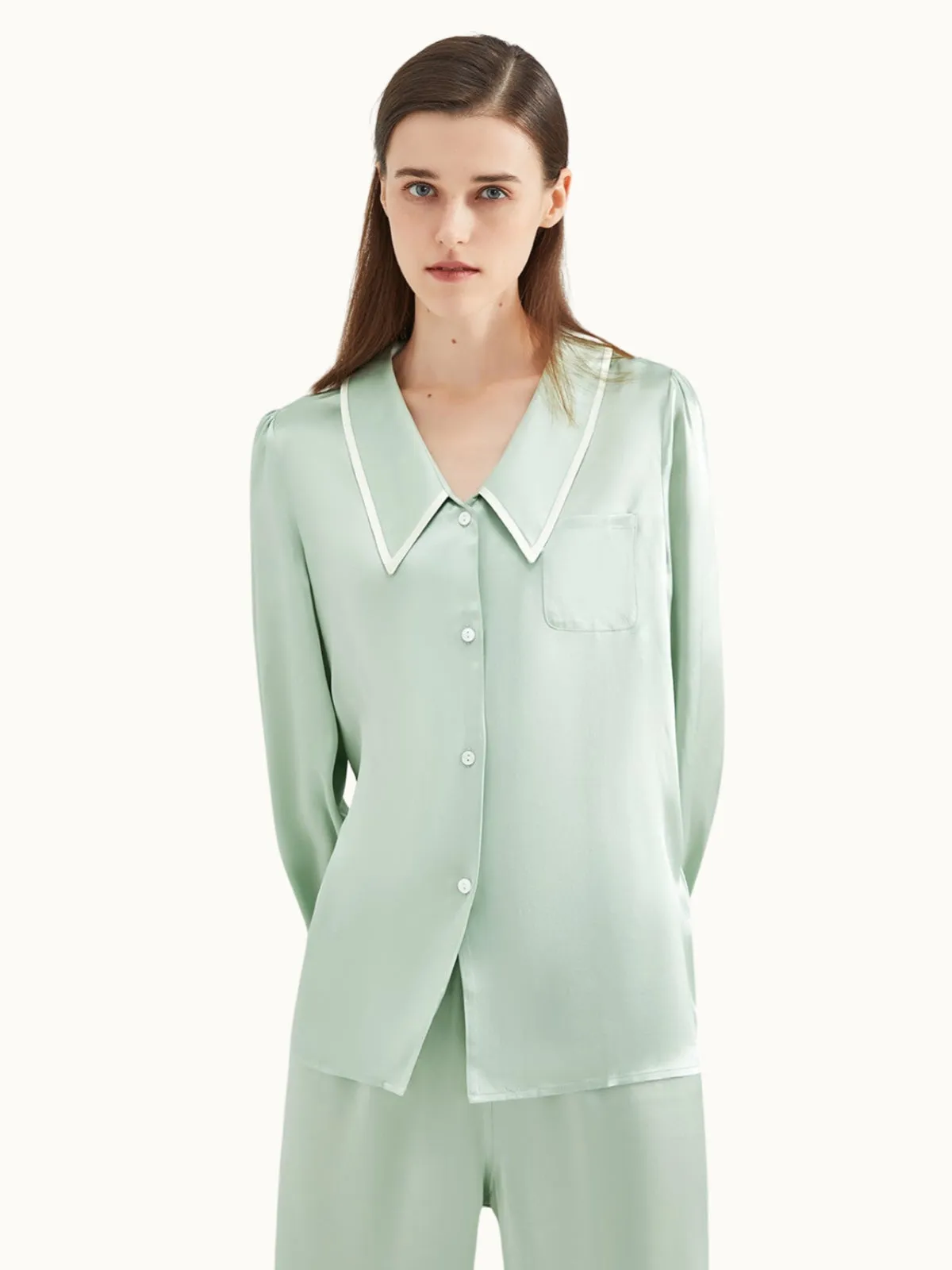 Green Women's Silk Pajamas Set