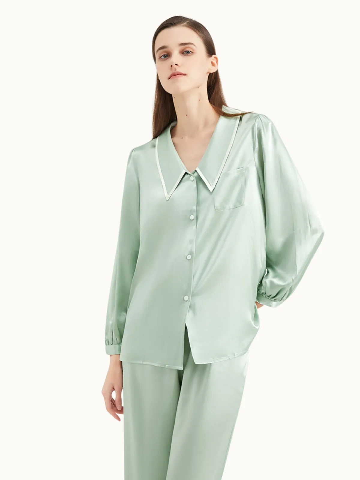Green Women's Silk Pajamas Set
