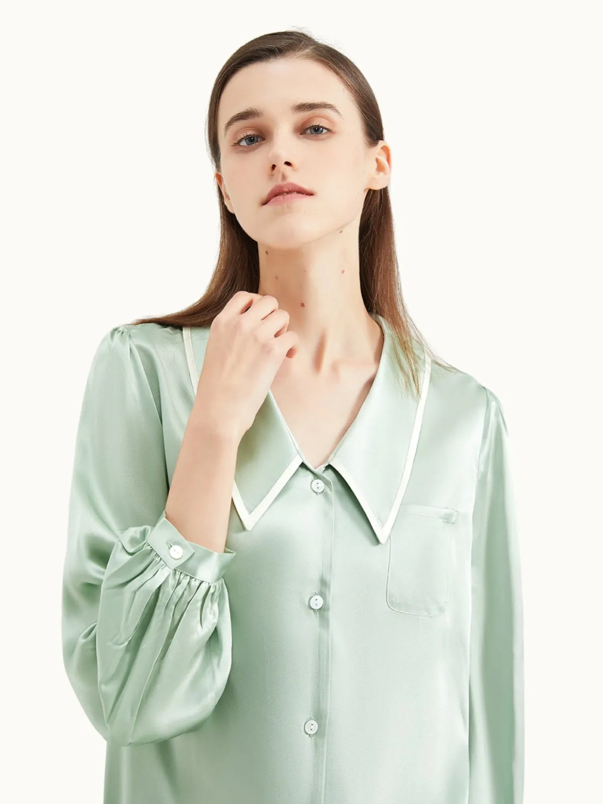 Green Women's Silk Pajamas Set