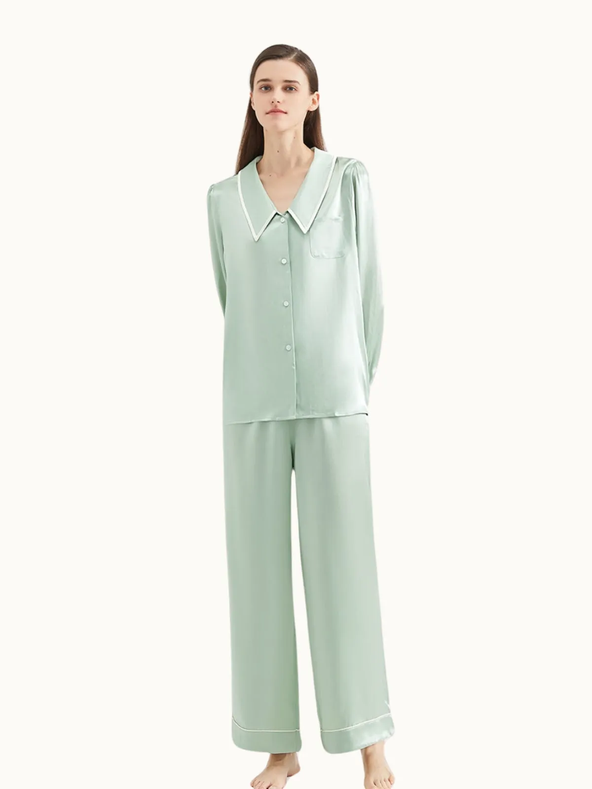 Green Women's Silk Pajamas Set