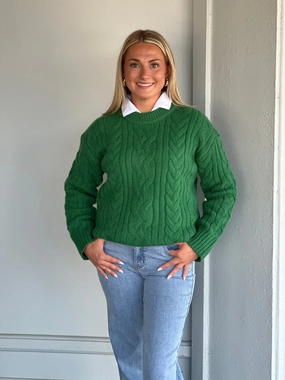 Green Cable Knit Sweater VentedBack Adjustable Cuffs