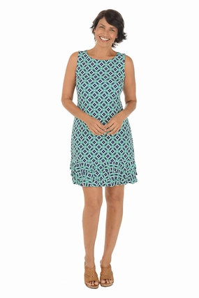 FlexibleCollarStructure Raw Edge Finish Green Compass Rose UPF50  Sleeveless Ruffled Dress