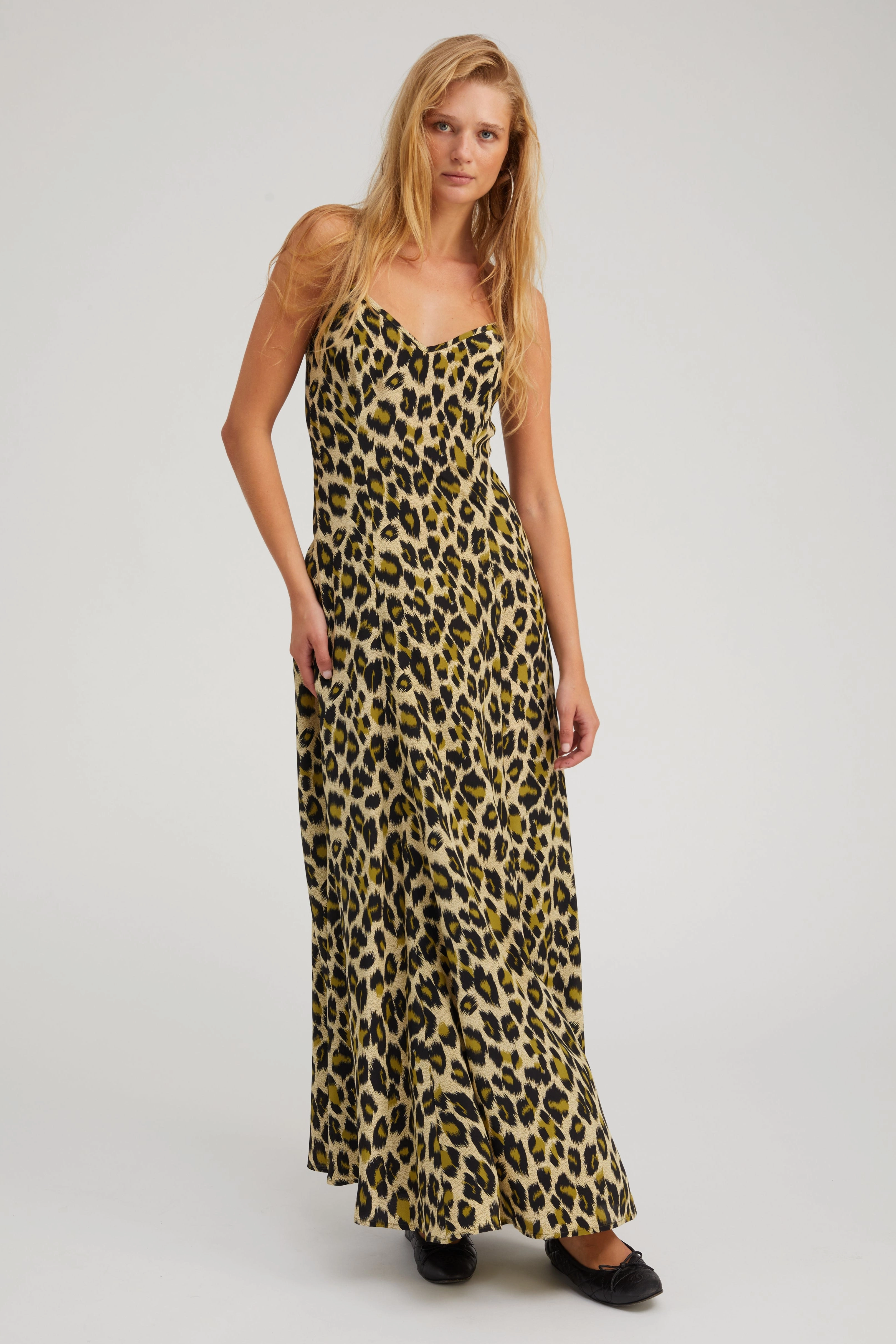 Green Leopard Silk Maxi Dress Soft cotton dress