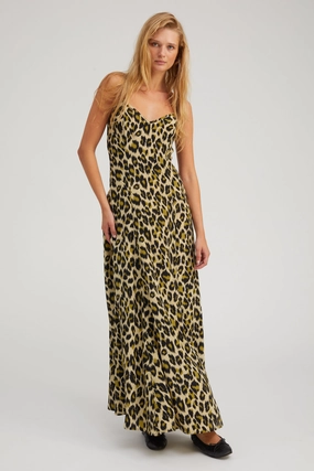 Green Leopard Silk Maxi Dress Air Beauty Soft Finish