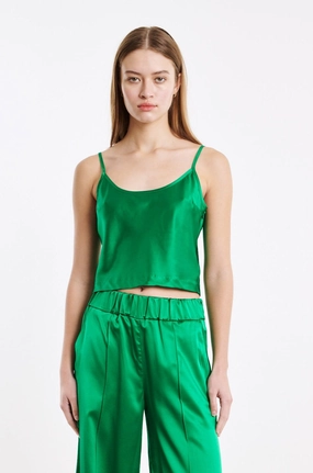 Green Silk Cropped Cami BondedSeams