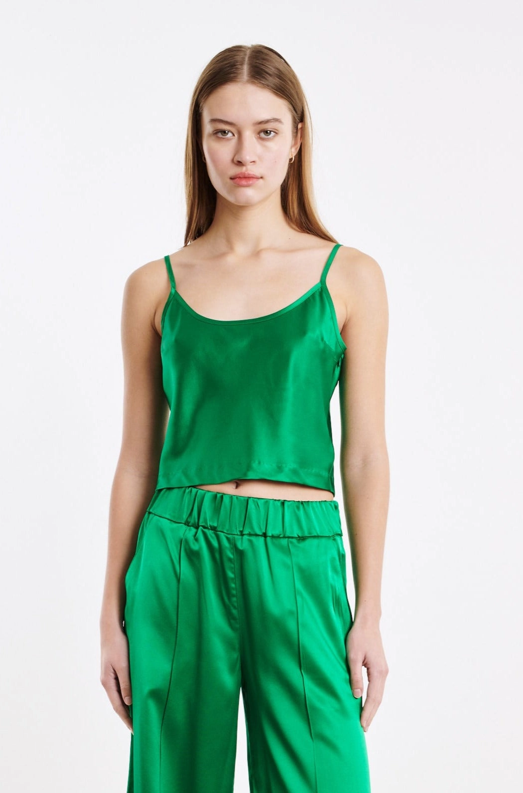 Green Silk Cropped Cami BondedSeams