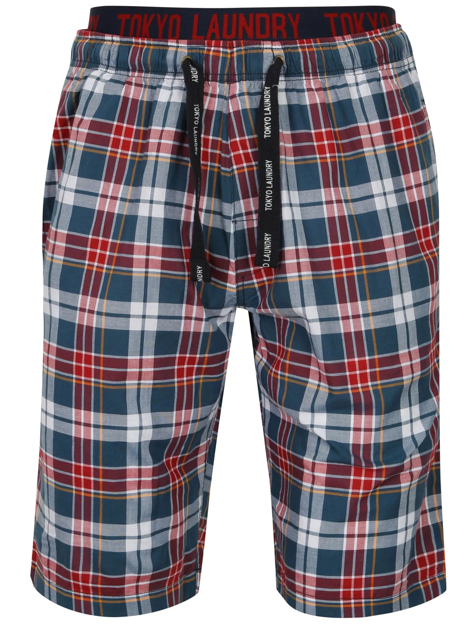 Greet Checked Print Cotton Lounge Shorts in Red - Tokyo Laundry