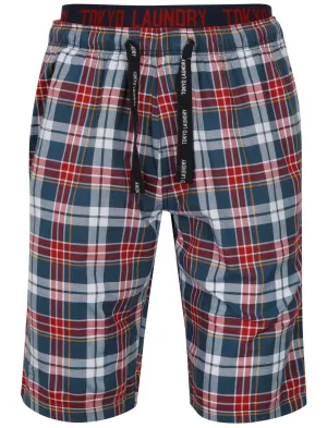 Greet Checked Print Cotton Lounge Shorts in Red - Tokyo Laundry