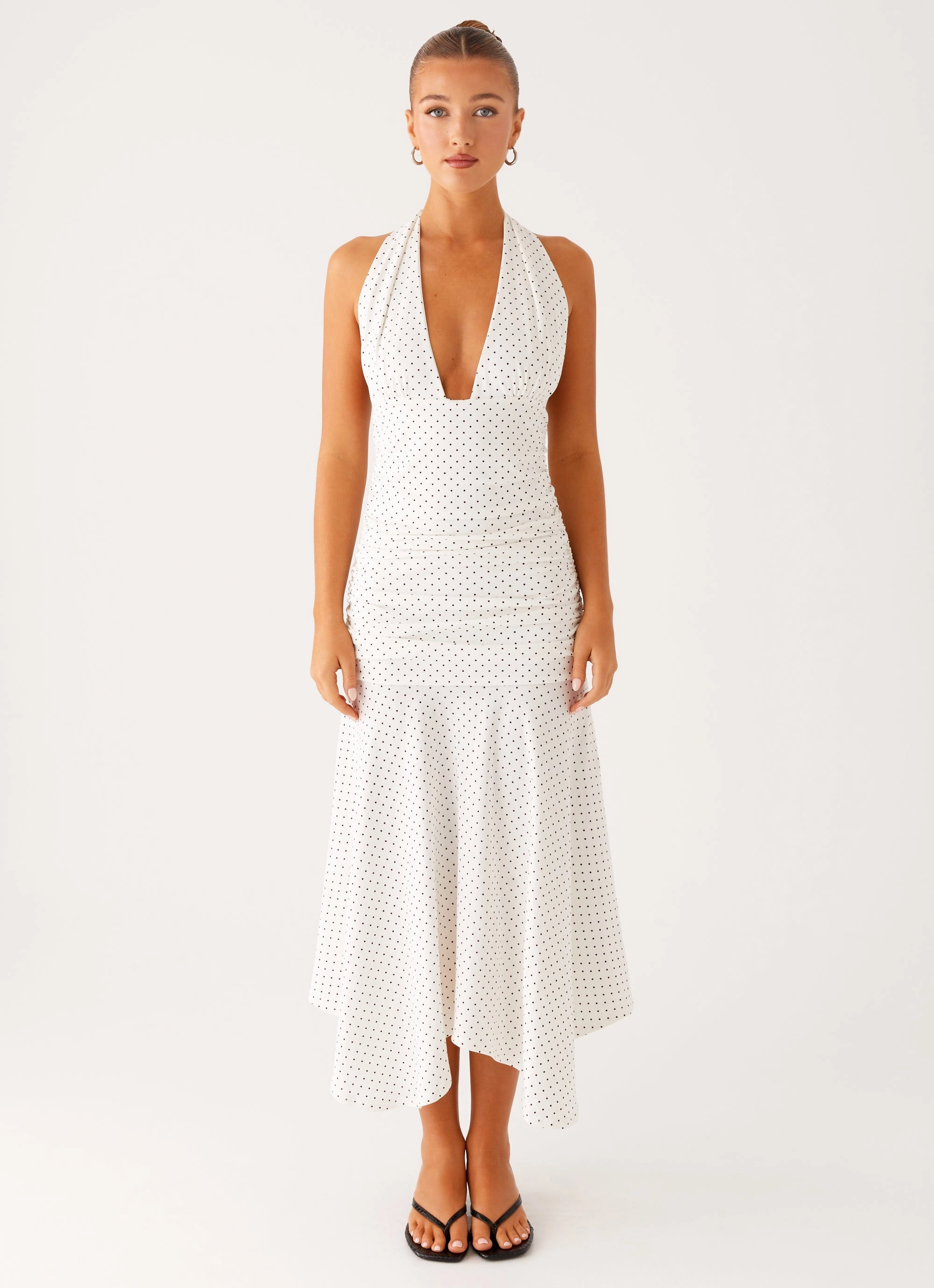 Grettana Halter Neck Midi Dress - White Polka Dot Lightweight Wear