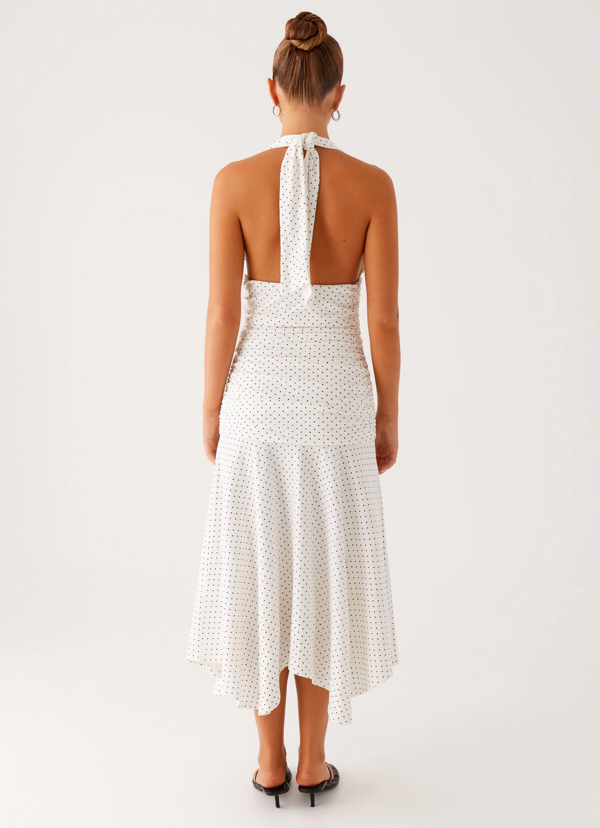 warm tones Feminine Tailoring Grettana Halter Neck Midi Dress - White Polka Dot