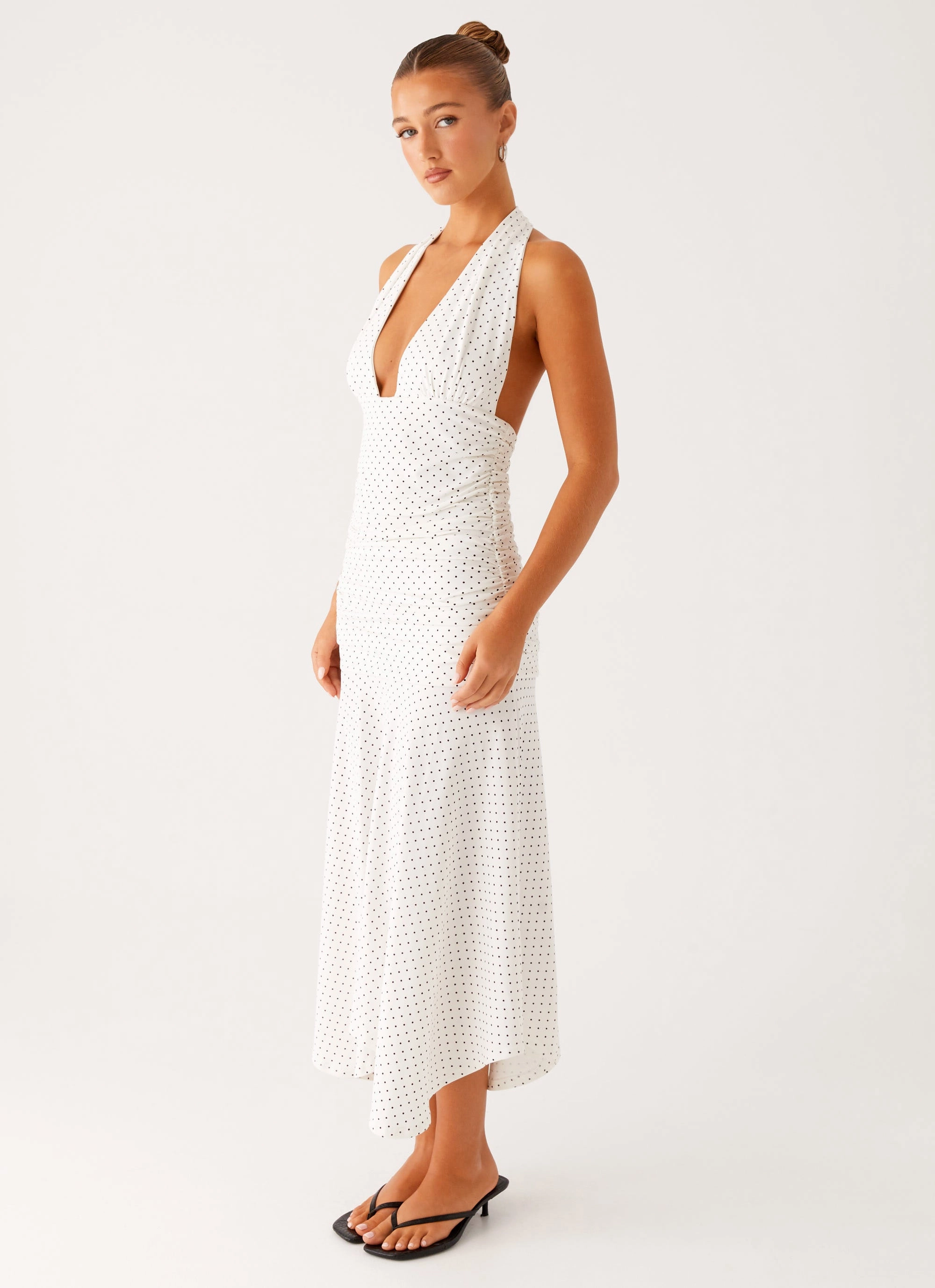 Versatile Cut Grettana Halter Neck Midi Dress - White Polka Dot