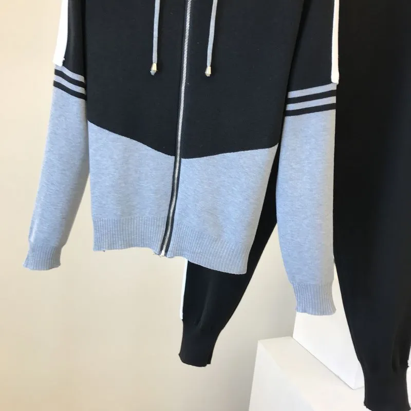 Grey and Black Hooded Slim Casual Pants Set