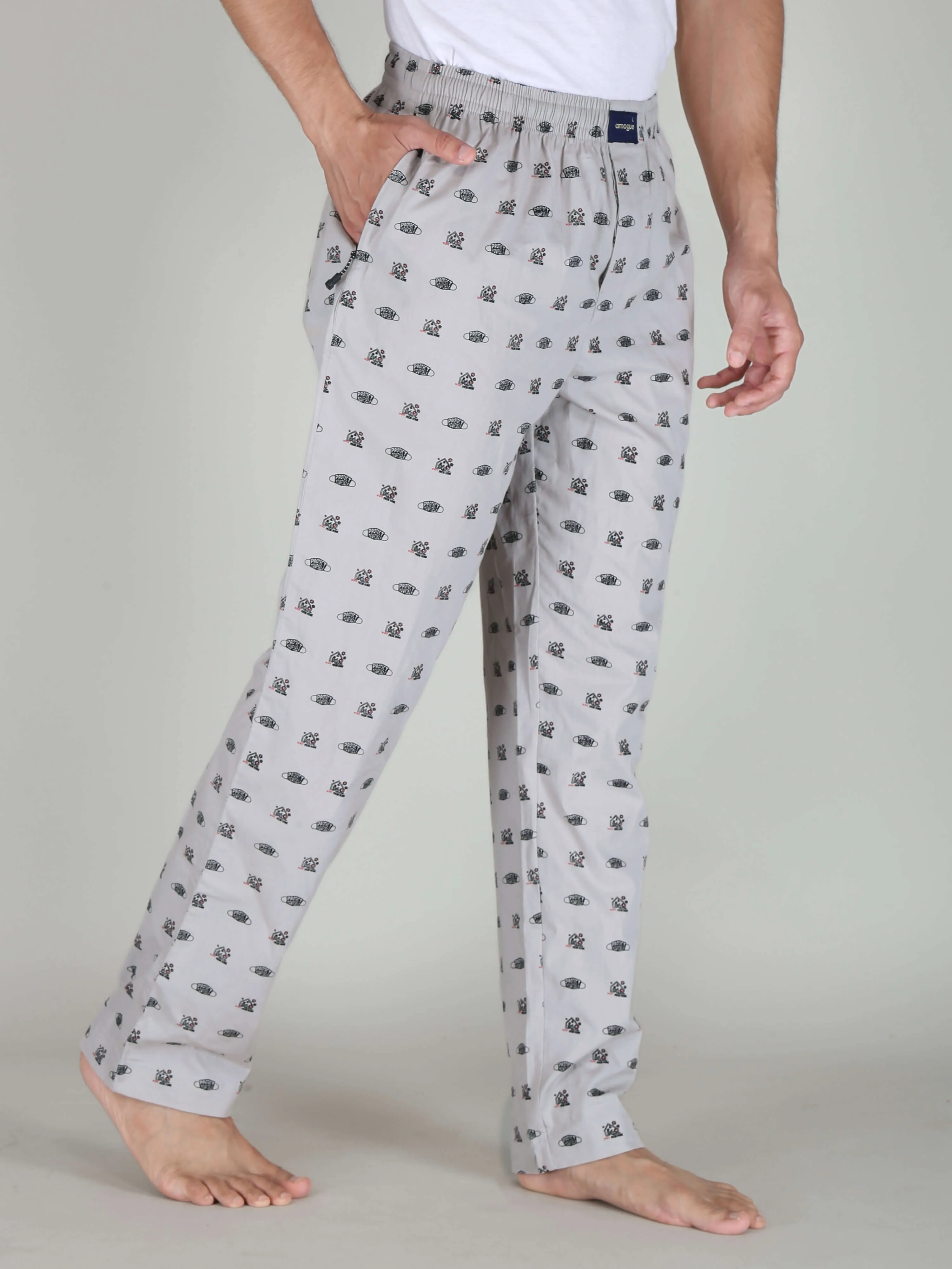 Grey Mask Printed Men Cotton Pajamas
