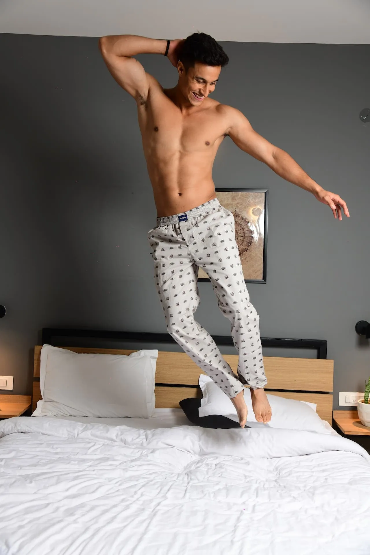 Grey Mask Printed Men Cotton Pajamas