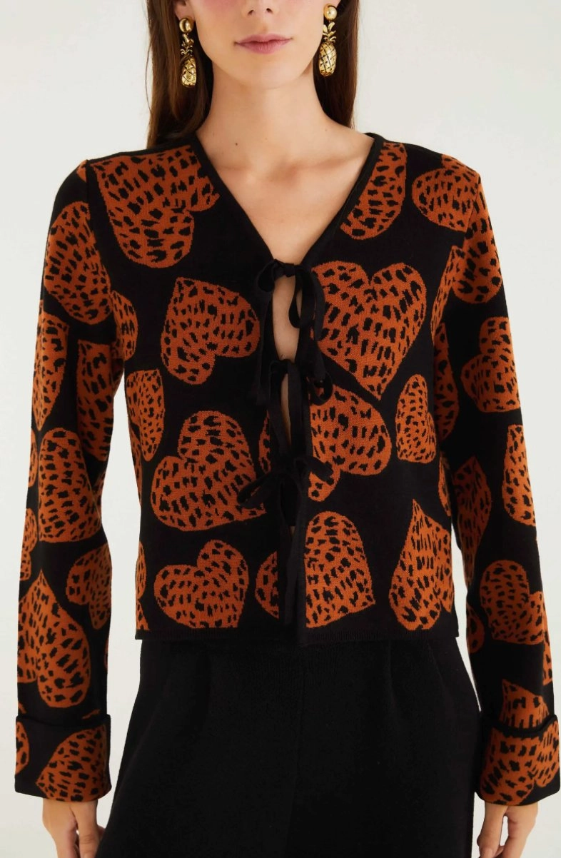 Leopard Hearts Knit Cardigan BiodegradableFabric
