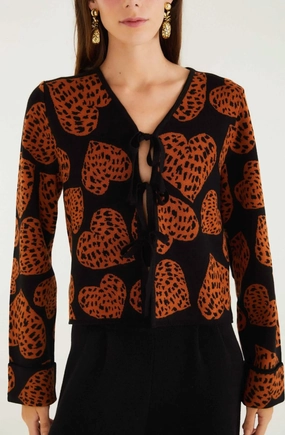 Leopard Hearts Knit Cardigan BiodegradableFabric