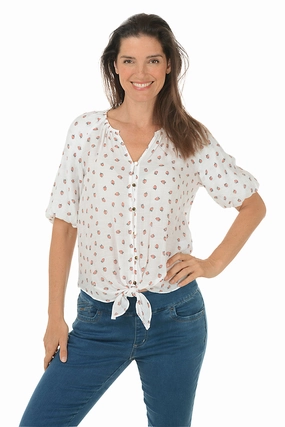 Drop Shoulder Strawberries Puffed Short Sleeve Shirt