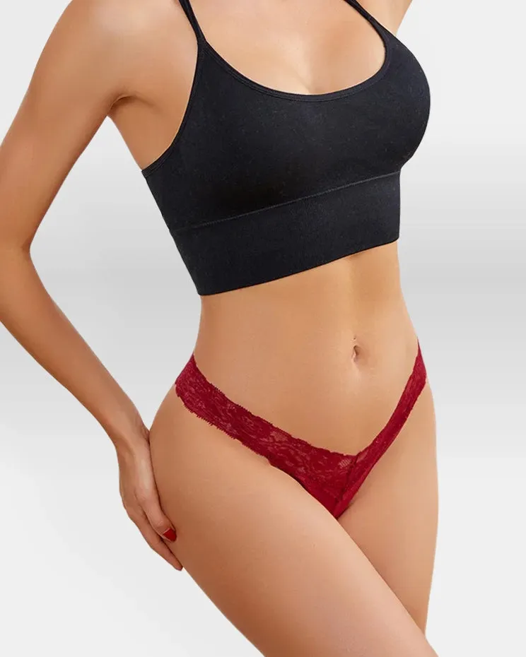 Guan 3pcs Lace Cotton Thong Panties