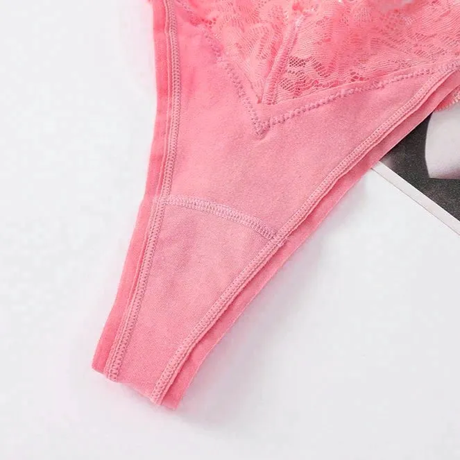 Guan 3pcs Lace Cotton Thong Panties