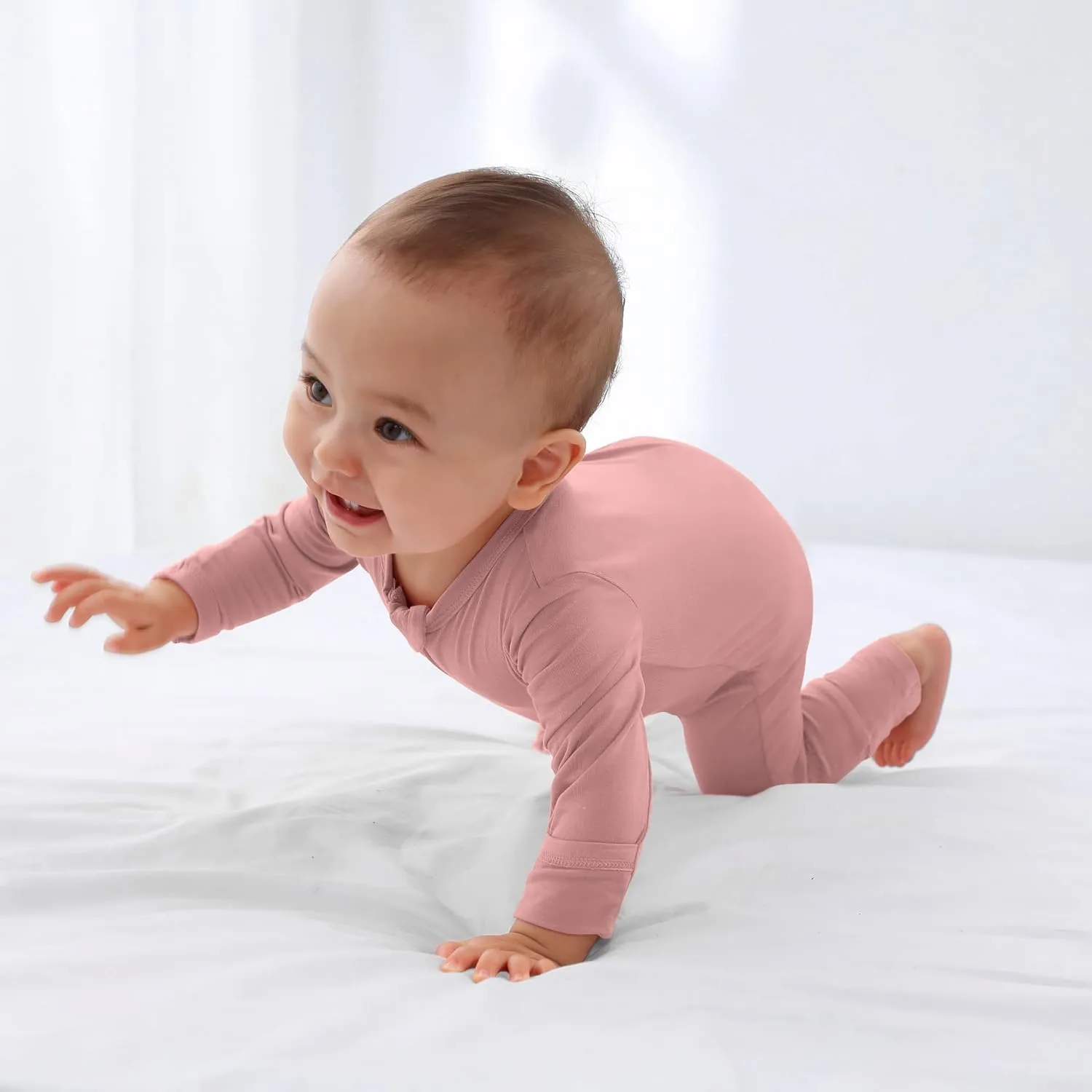 GUISBY Baby Pajamas with Mitten Cuffs - 3Pcs Girls Boys 2 Way Zipper Long Sleeve Rayon Sleepers