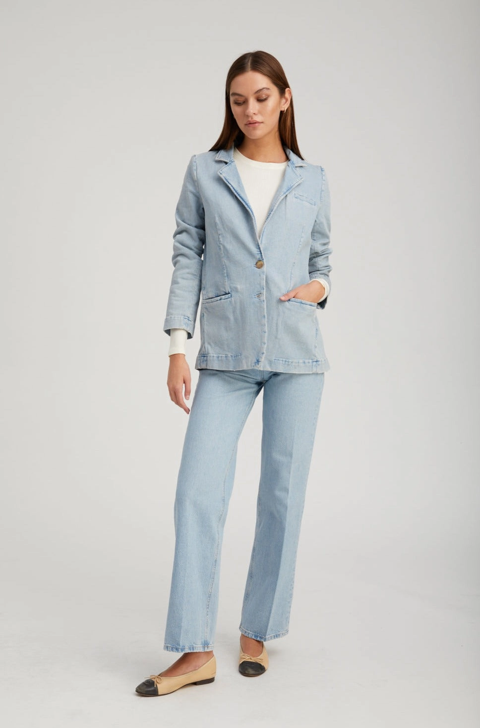 Contemporary Fit Hypoallergenic Fabric Blend Diana Denim Blazer