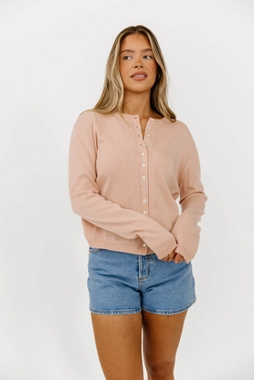 HighDensityFoam Wicking Inner Lining Haddie Button Down Slim Cardigan in Rose
