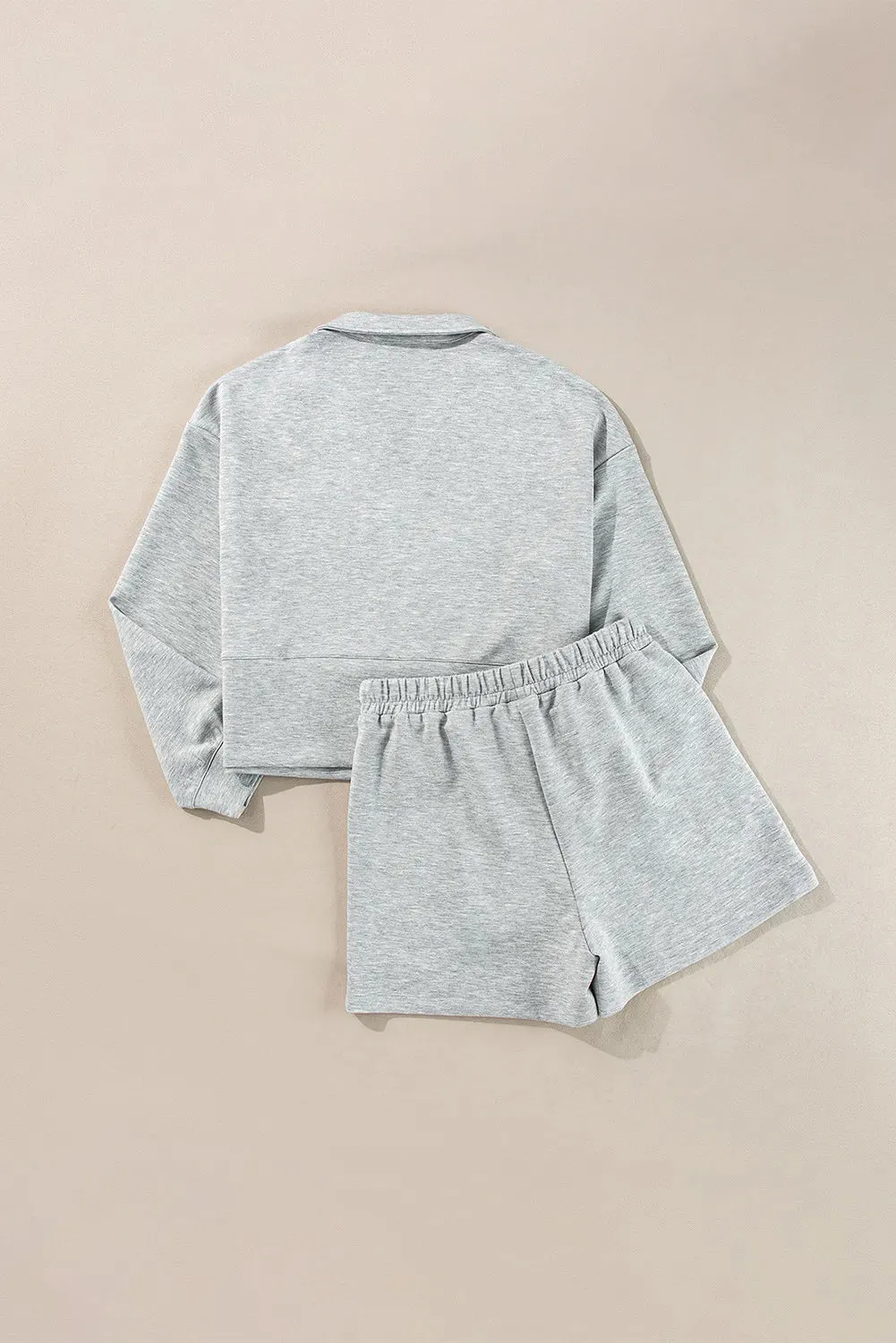 Half Zip Long Sleeve Shorts Set