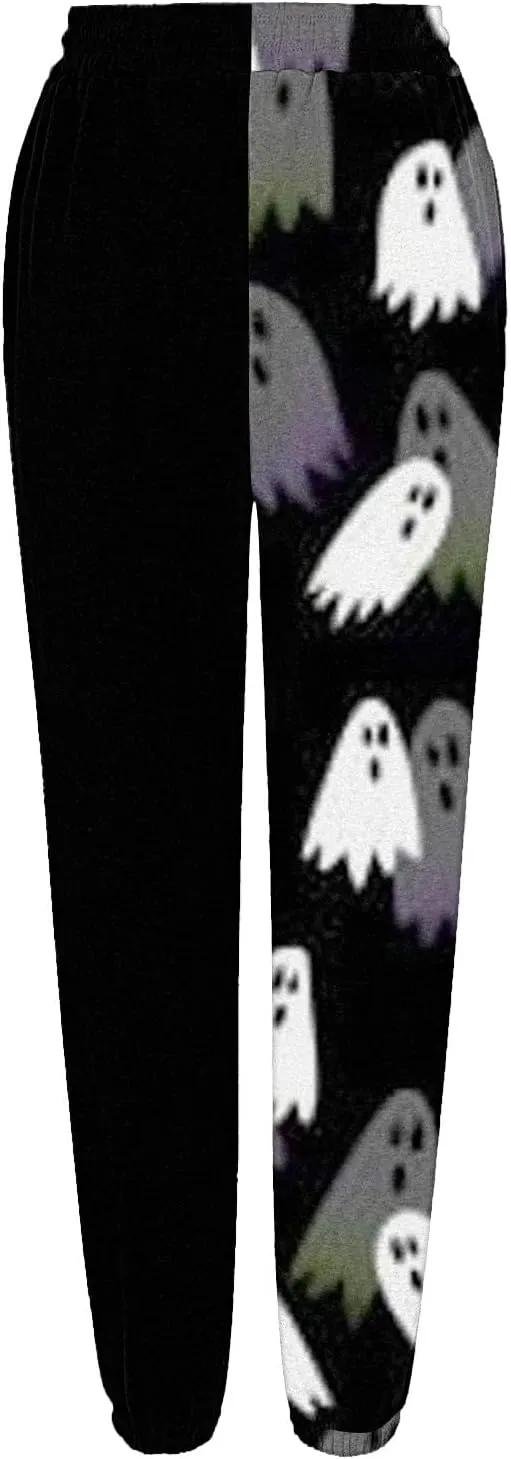 Halloween Ghost Print Sweatpants Women Baggy Joggers for Women High Waisted Cinch Bottom Pants with Pockets