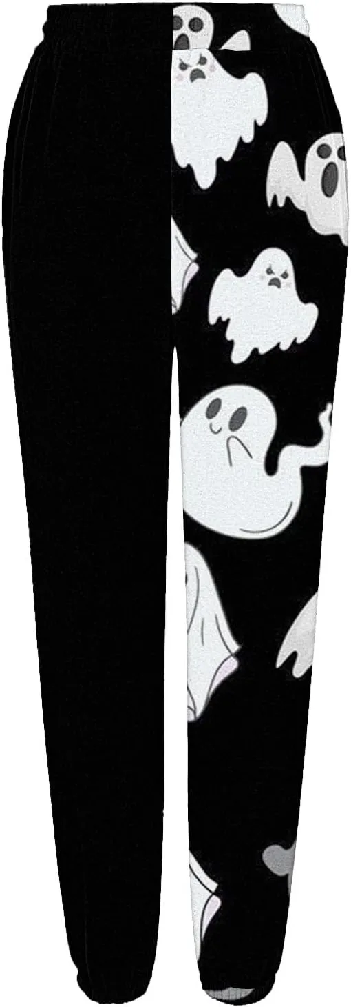 Halloween Ghost Print Sweatpants Women Baggy Joggers for Women High Waisted Cinch Bottom Pants with Pockets
