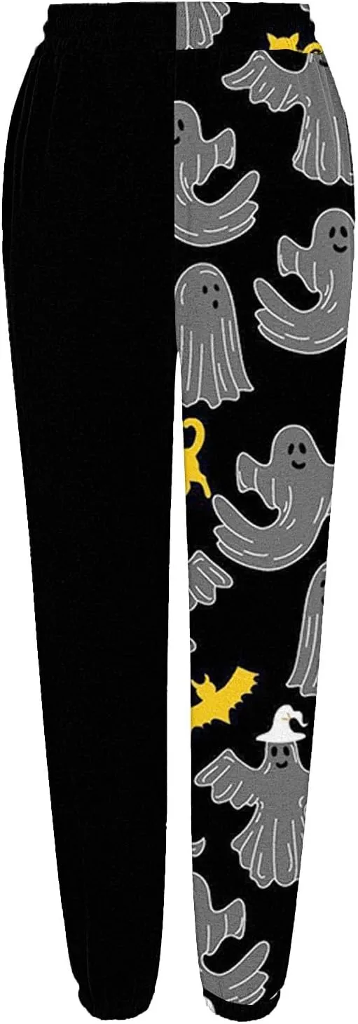 Halloween Ghost Print Sweatpants Women Baggy Joggers for Women High Waisted Cinch Bottom Pants with Pockets
