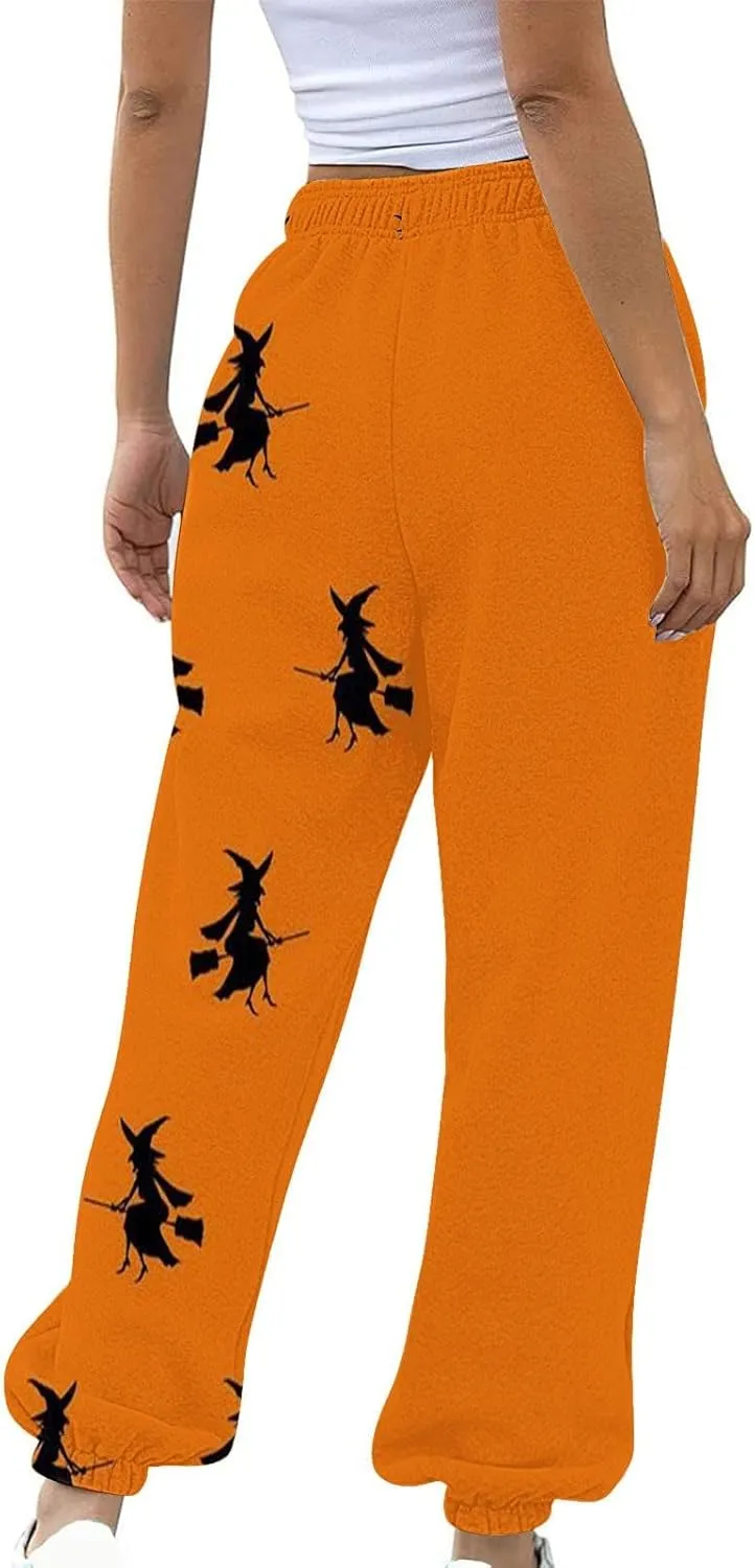 Halloween Sweatpants for Women Funny Ghost Print Workout Joggers Pants Drawstring Lounge Bottoms Pants with Pockets