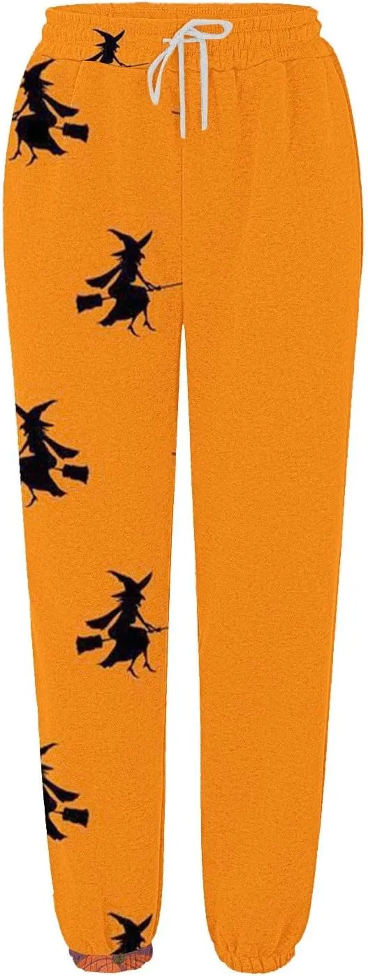 Halloween Sweatpants for Women Funny Ghost Print Workout Joggers Pants Drawstring Lounge Bottoms Pants with Pockets