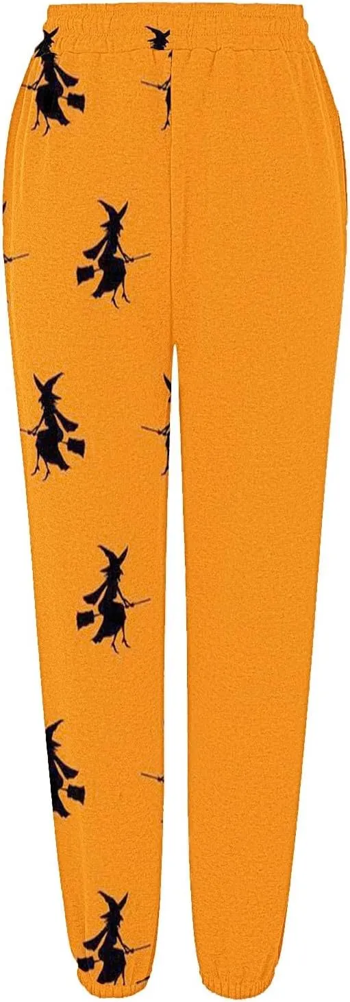 Halloween Sweatpants for Women Funny Ghost Print Workout Joggers Pants Drawstring Lounge Bottoms Pants with Pockets