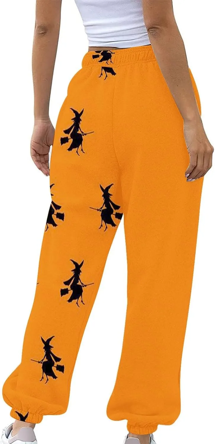 Halloween Sweatpants for Women Funny Ghost Print Workout Joggers Pants Drawstring Lounge Bottoms Pants with Pockets