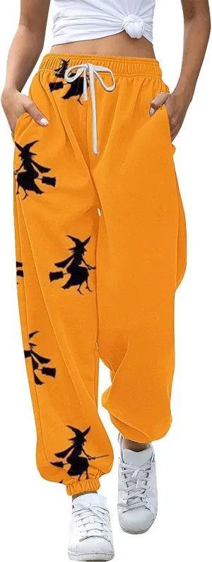 Halloween Sweatpants for Women Funny Ghost Print Workout Joggers Pants Drawstring Lounge Bottoms Pants with Pockets