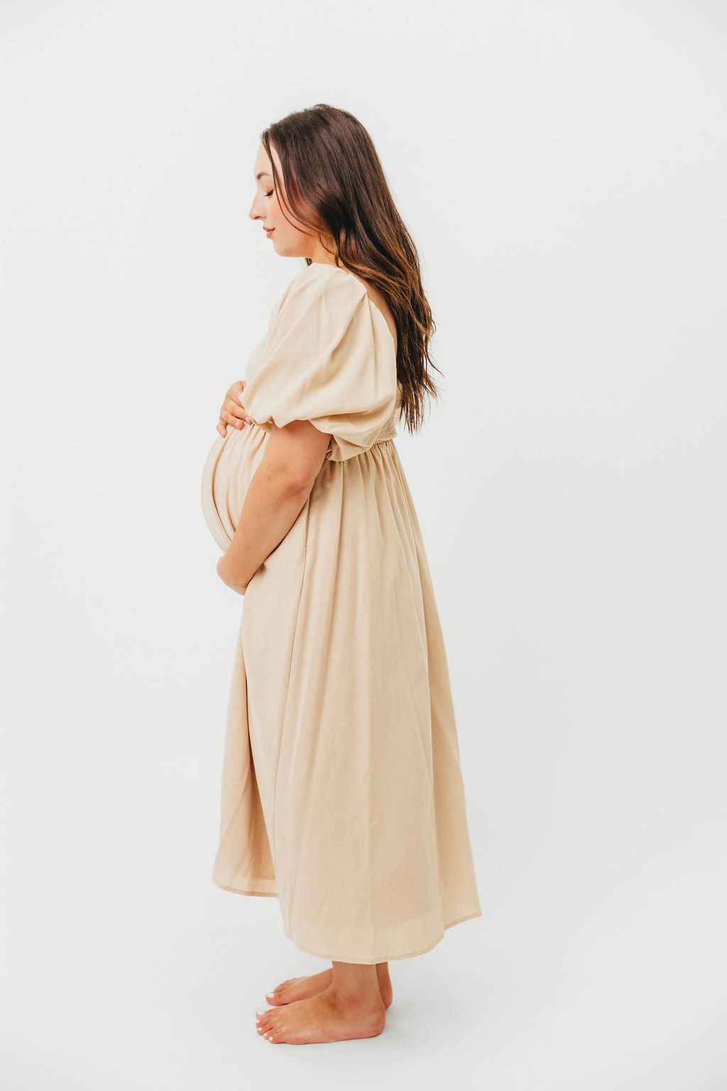 Hamilton Midi Dress in Taupe - Bump Friendly (S-2XL) *Final-Sale* Dainty Finish