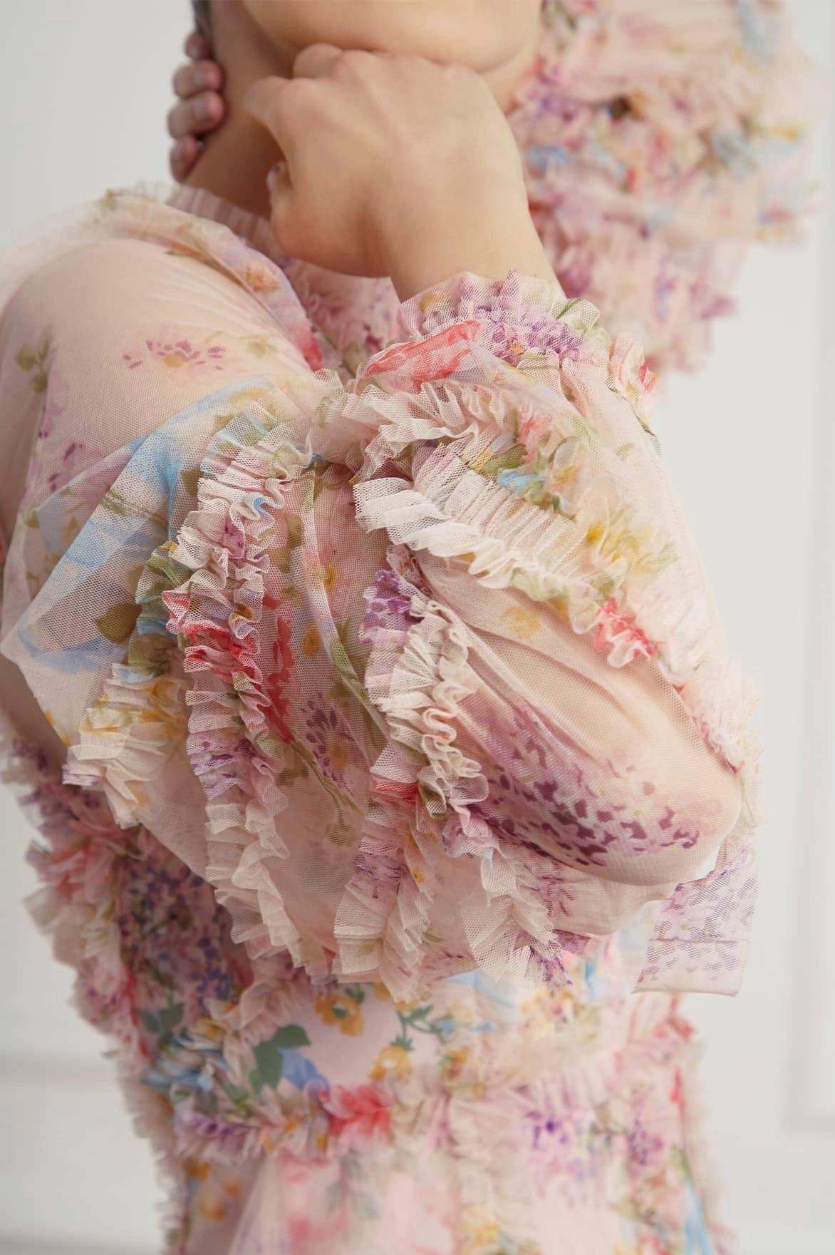 Cafe Vibe Floral Diamond Ruffle Gown