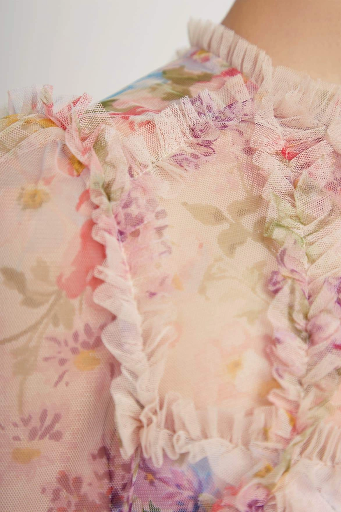 Texture Softness Floral Diamond Ruffle Gown
