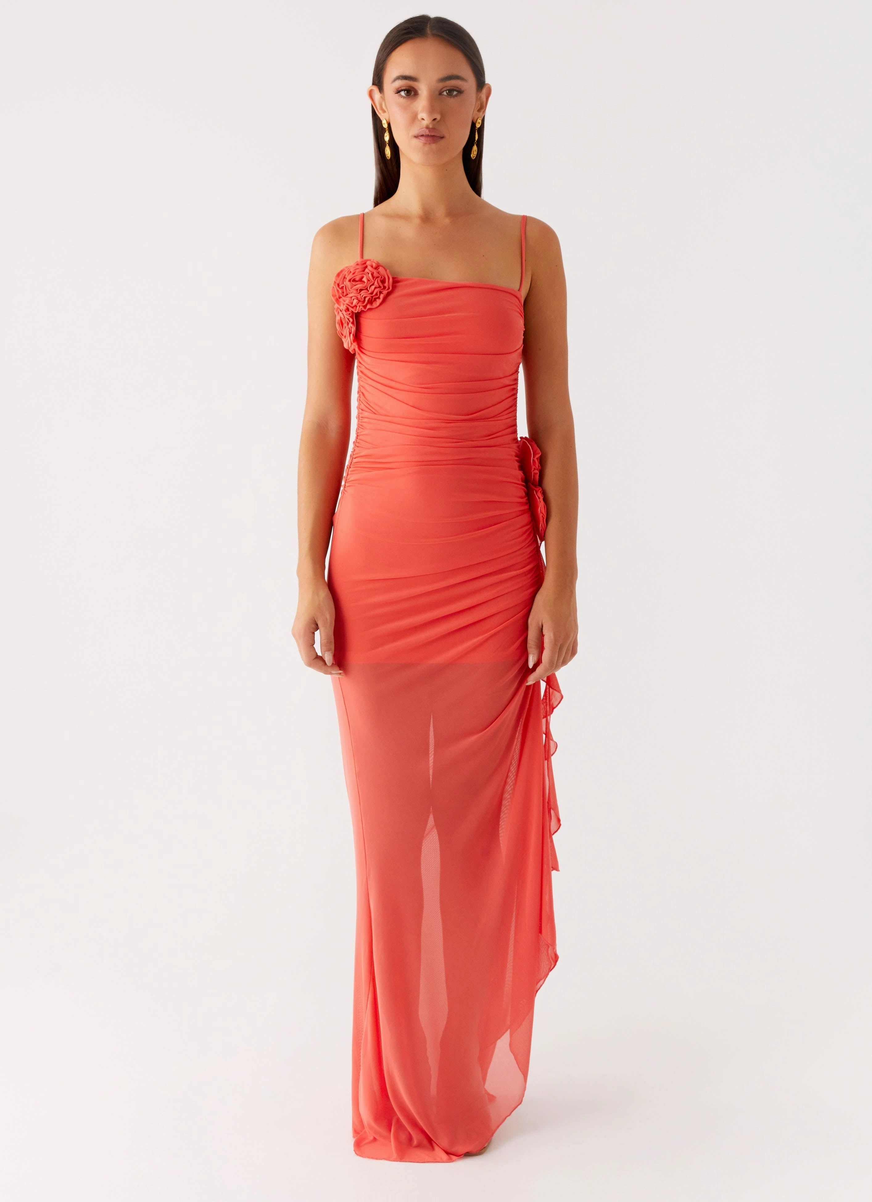 Louana Maxi Dress - Coral Silky Touch Soft Cut