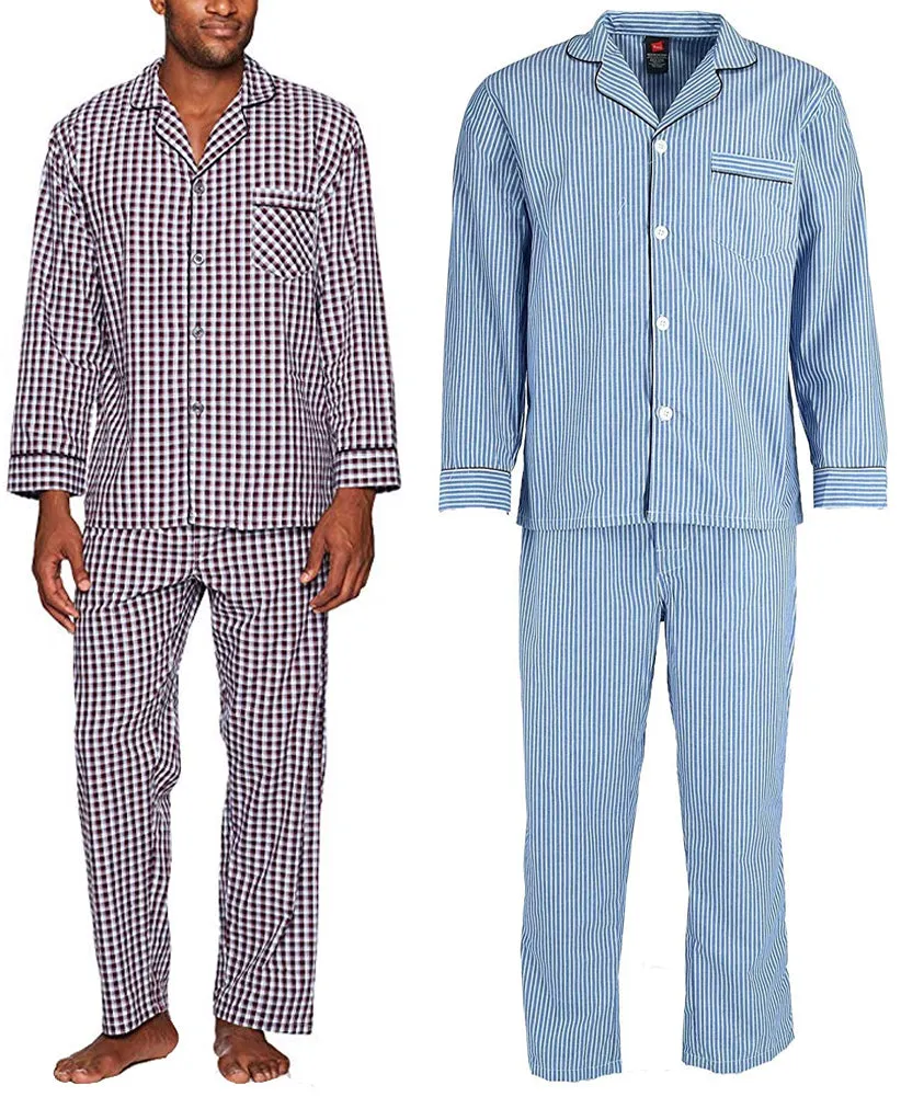 Hanes Men's and Big Men's Long Sleeve Classic Woven Broadcloth Pajama Set